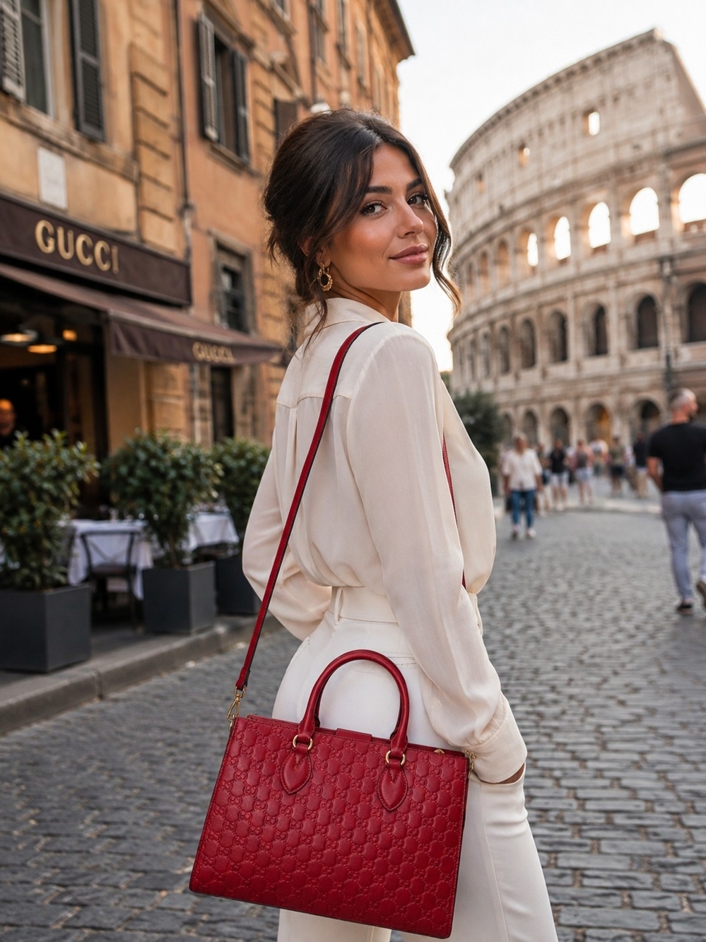 Gucci Red Quilted Satchel with Removable Shoulder Strap